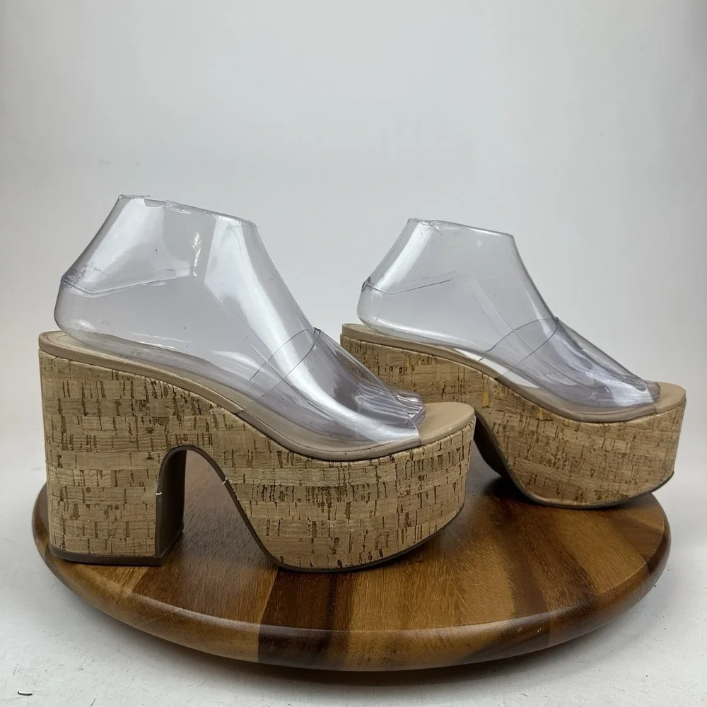Womens Schutz Dalle Vinyl Cork Slip On Platform‎ Sandals Heels Size 9 B NWOB